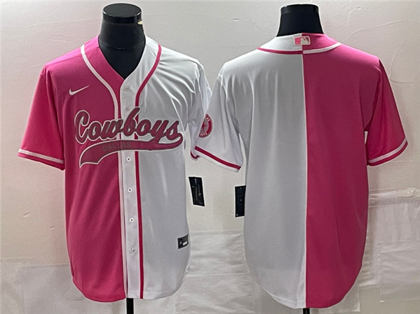 Men's Dallas Cowboys Blank Pink/White Split Cool Base Stitched Baseball Jersey